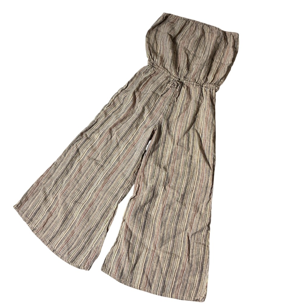 Blue Life Striped Bohemian Coastal Linen Cotton Jumpsuit Wide Leg R059-5904